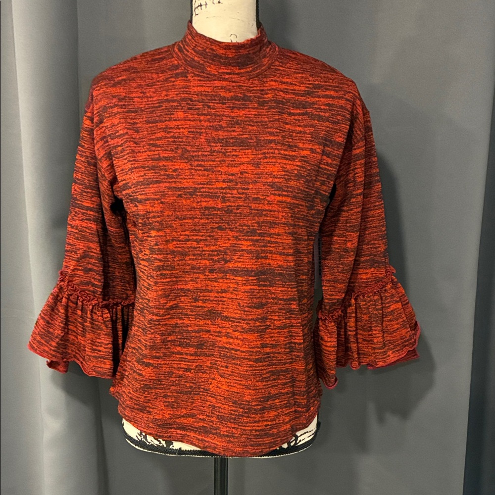 Roommates Red and Black Ruffle Sleeve Sweater